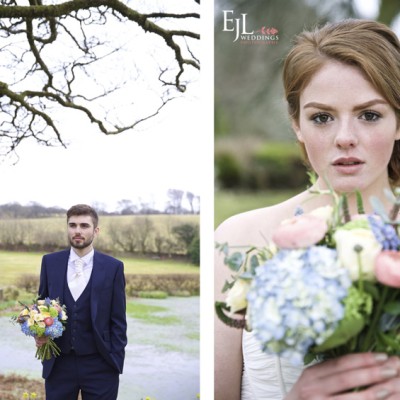Ta Mill Wedding Venue, Launceston, North Cornwall. Flowers by Flower Scene, Suit by David Parish Menswear, dress Lowen Bridal. March.